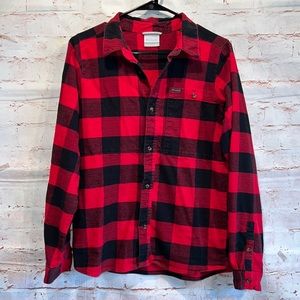 Columbia red black plaid check flannel girls XL button down kids long sleeve
